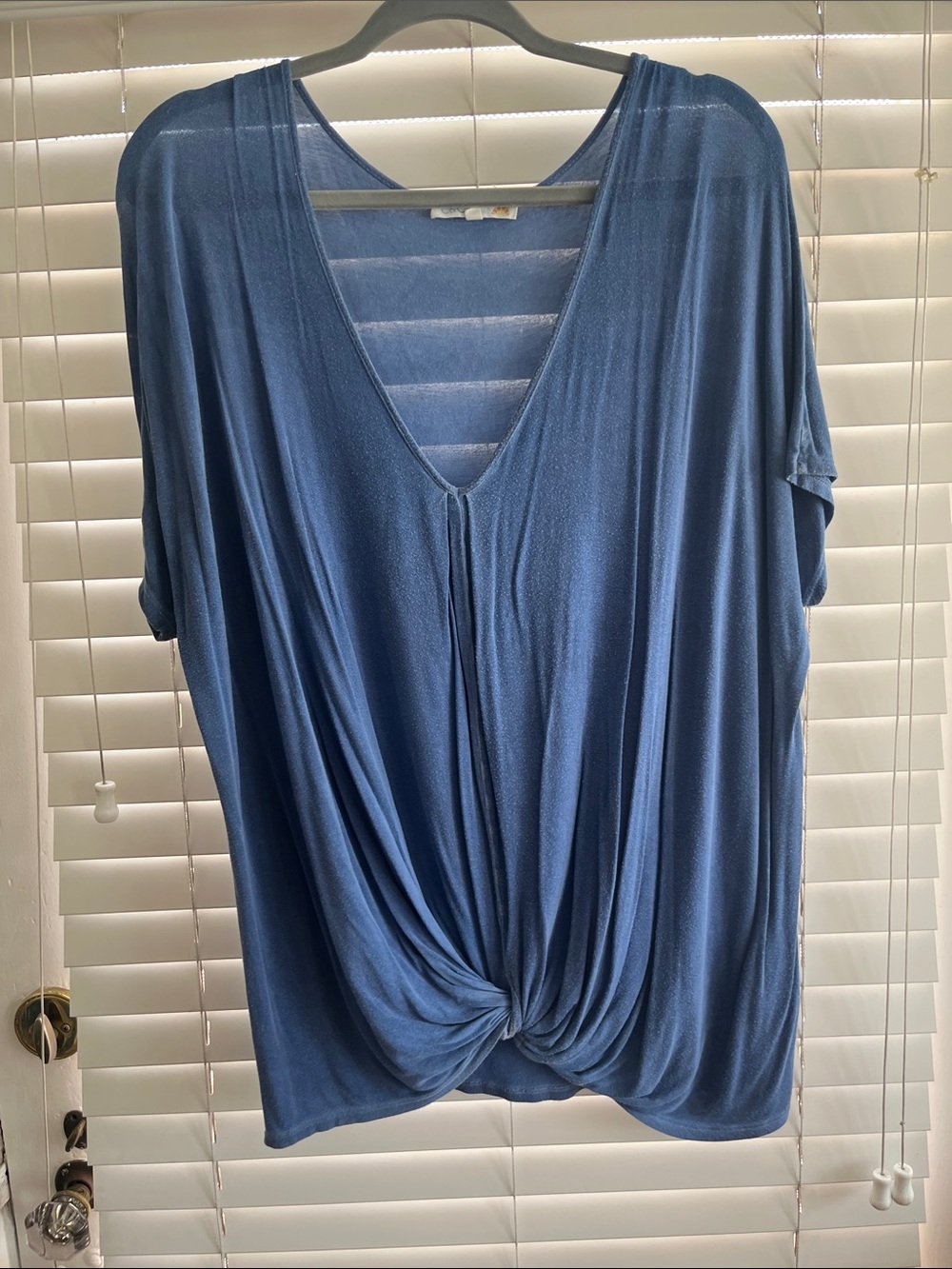 C&C California Dusty Blue V-Neck Twist Front Blouse